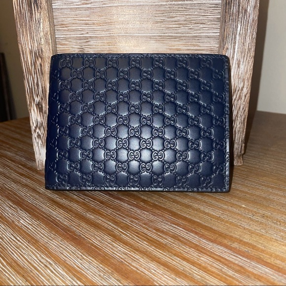 Gucci MicroGuccissima GG Logo Blue Leather Wallet - Picture 2 of 12